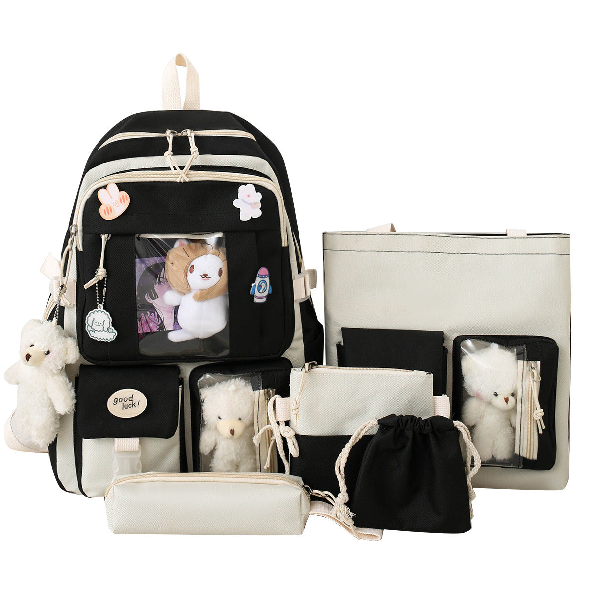 Large-capacity Sturdy Girl's Heart Durable Backpack Five-piece Set