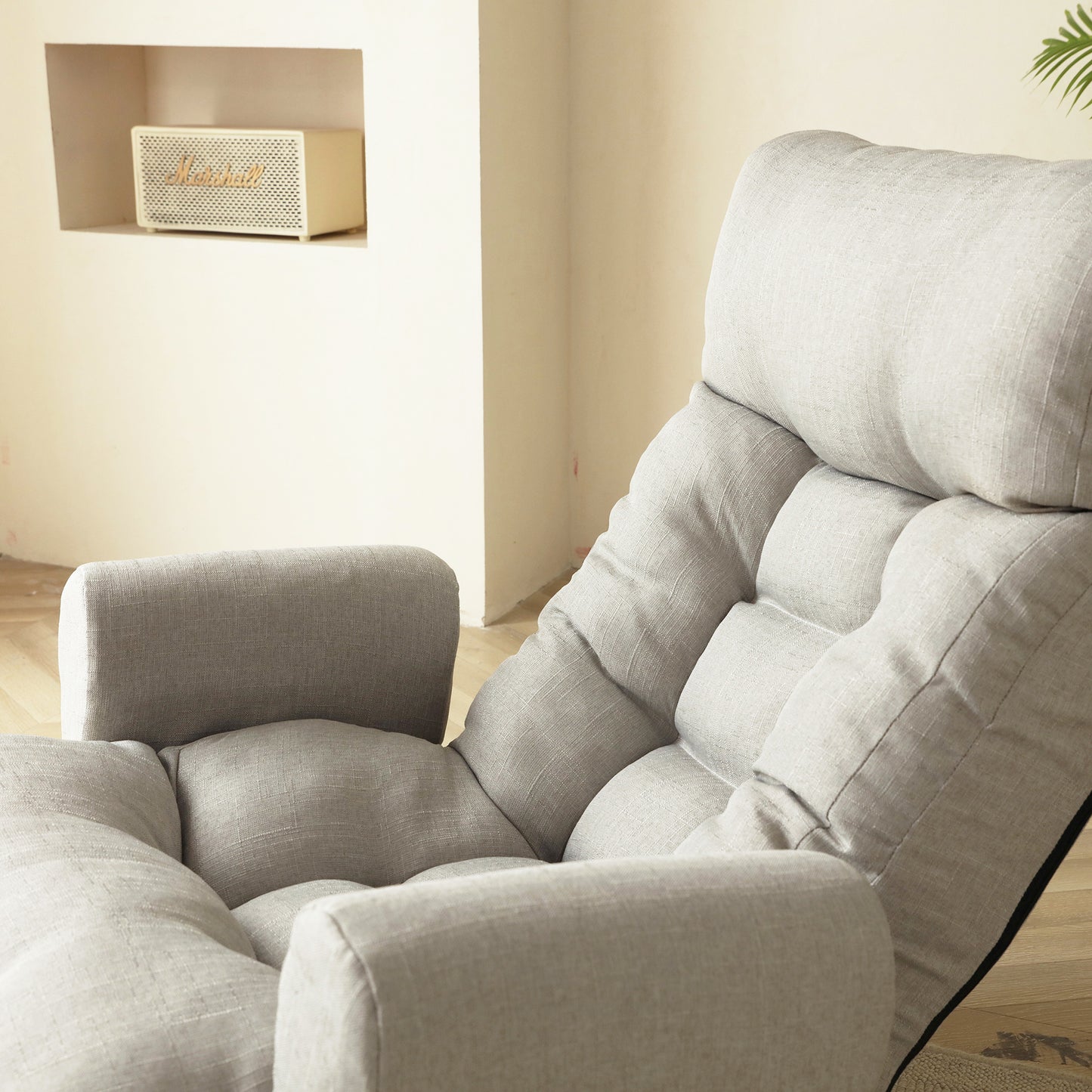 Swivel Indoor Recliner Floor Chair with Adjustable Headrest and Side Pockets- Gray