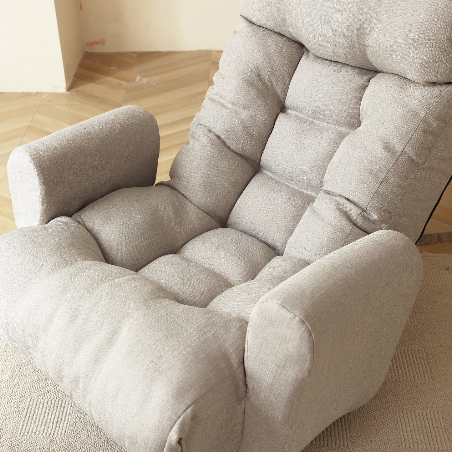 Swivel Indoor Recliner Floor Chair with Adjustable Headrest and Side Pockets- Gray