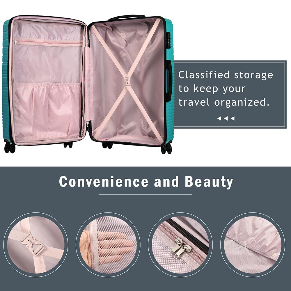 3-Piece Lightweight Hard-shell Luggage Set with Double Spinner Wheels and TSA Lock - Green