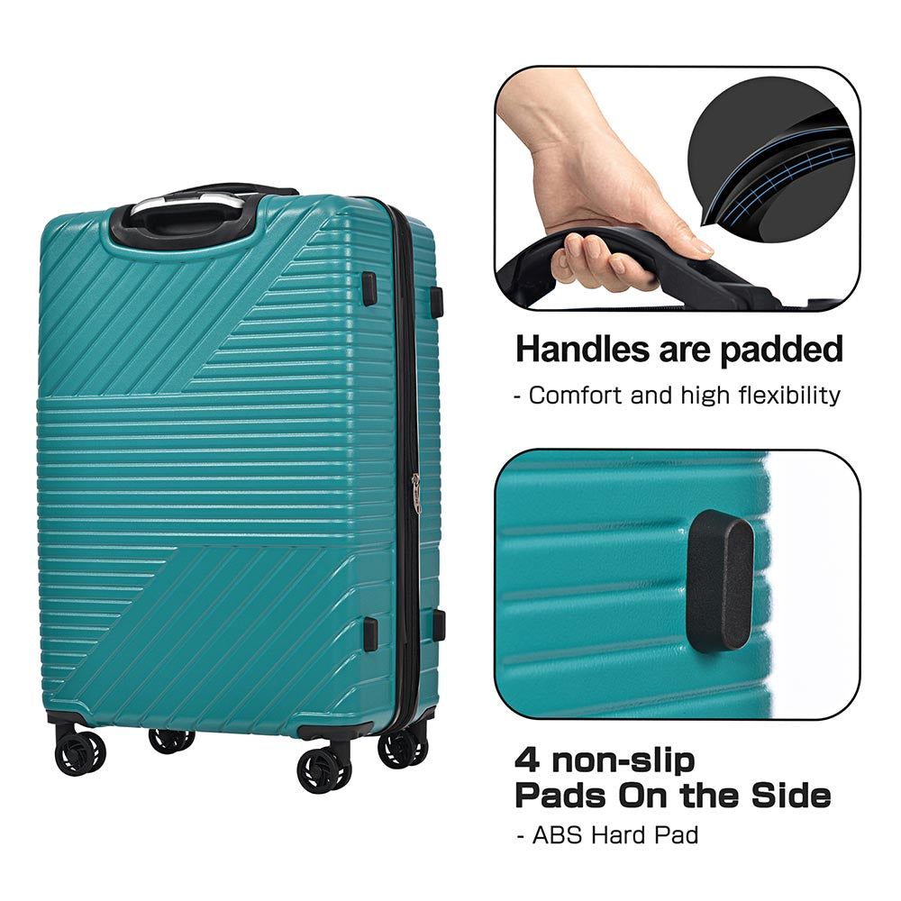 3-Piece Lightweight Hard-shell Luggage Set with Double Spinner Wheels and TSA Lock - Green