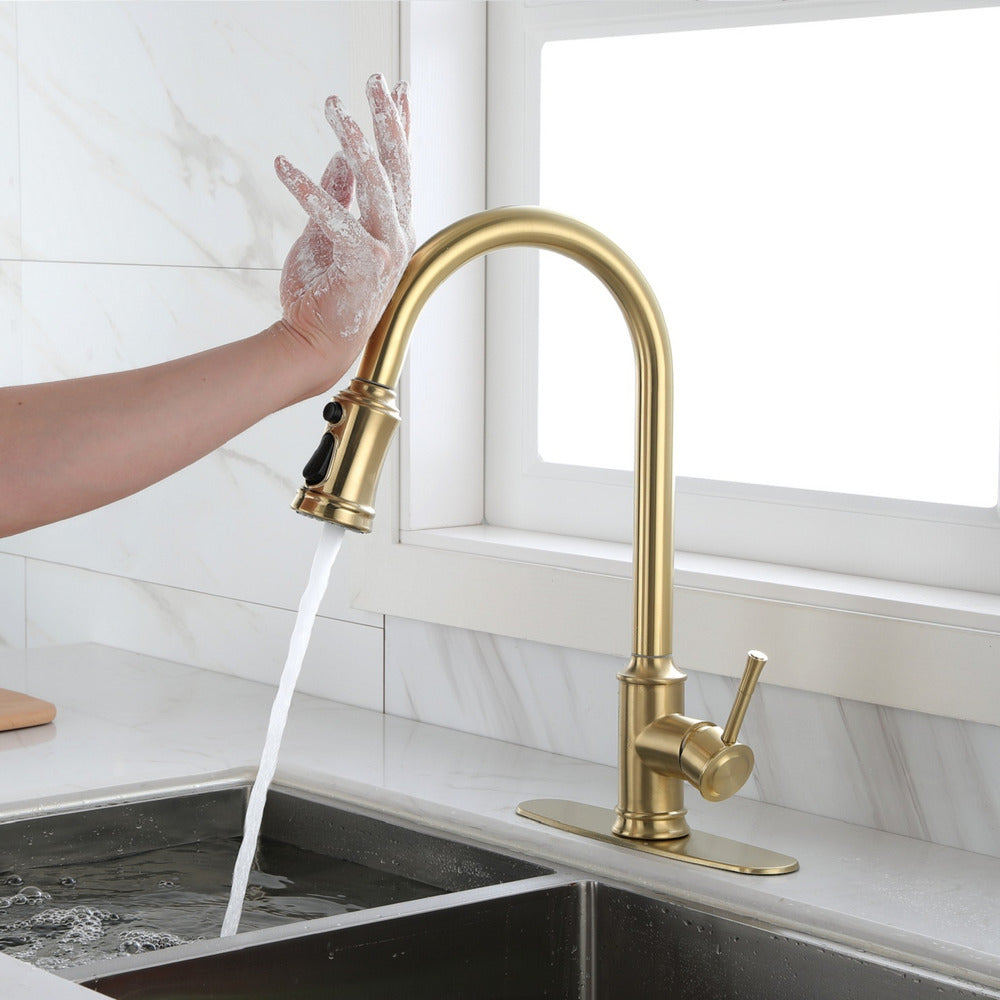 High Arc Pull Out Kitchen Faucet Stainless Steel