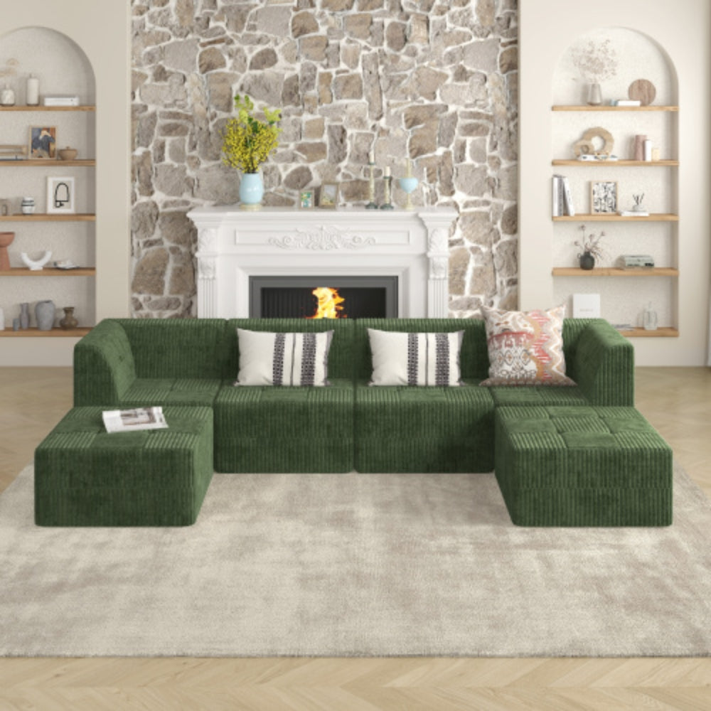 Green Compressed Sectional Sofa with Modern Minimalist Style