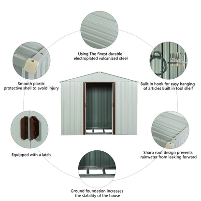6ft x 5ft Outdoor Storage Shed with Metal Floor-to-Ceiling Lockable Sliding Door- White