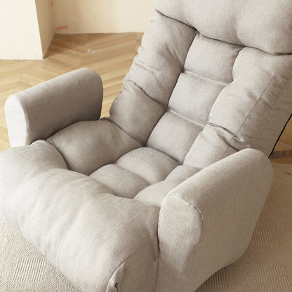 Swivel Indoor Recliner Floor Chair with Adjustable Headrest and Side Pockets- Gray