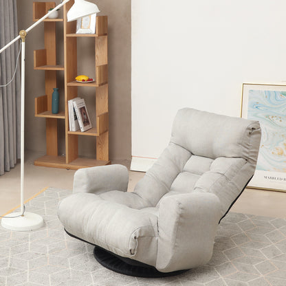 Swivel Indoor Recliner Floor Chair with Adjustable Headrest and Side Pockets- Gray