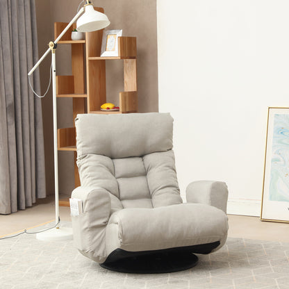 Swivel Indoor Recliner Floor Chair with Adjustable Headrest and Side Pockets- Gray
