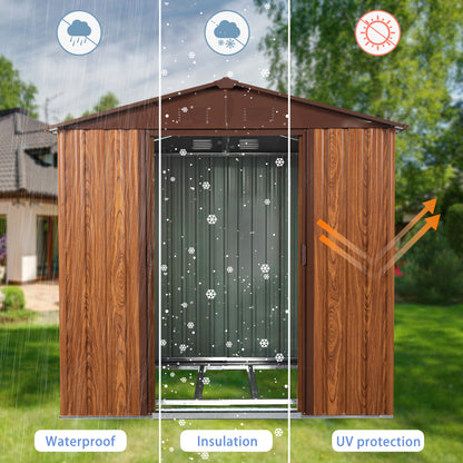 6ft x 6ft Outdoor Metal Storage Shed with Metal Floor Base and Window- Coffee