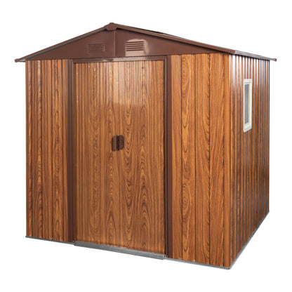 6ft x 6ft Outdoor Metal Storage Shed with Metal Floor Base and Window- Coffee