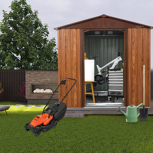 6ft x 6ft Outdoor Metal Storage Shed with Metal Floor Base and Window- Coffee
