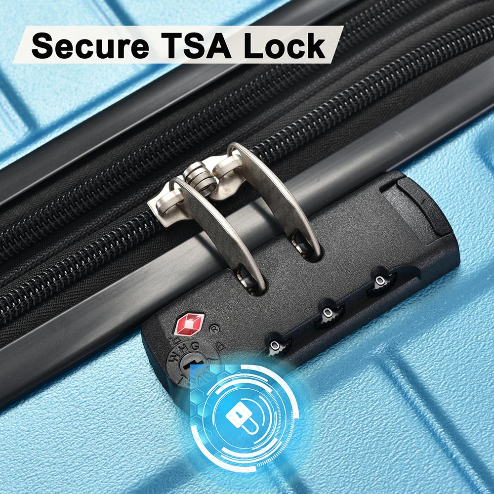 3-Piece Lightweight Hard-shell Luggage Set with Double Spinner Wheels and TSA Lock - Blue