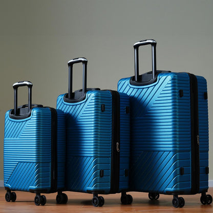 3-Piece Lightweight Hard-shell Luggage Set with Double Spinner Wheels and TSA Lock - Blue