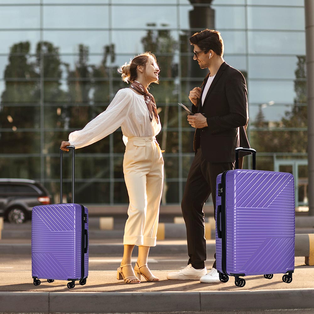 3-Piece Lightweight Hard-shell Luggage Set with Double Spinner Wheels and TSA Lock - Purple