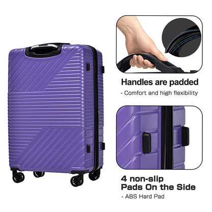 3-Piece Lightweight Hard-shell Luggage Set with Double Spinner Wheels and TSA Lock - Purple