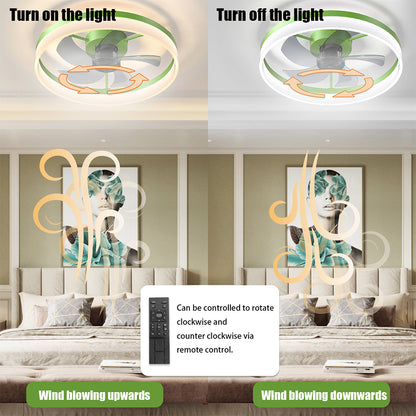 Slim Modern Ceiling Fan with Dimmable LED Light - Green