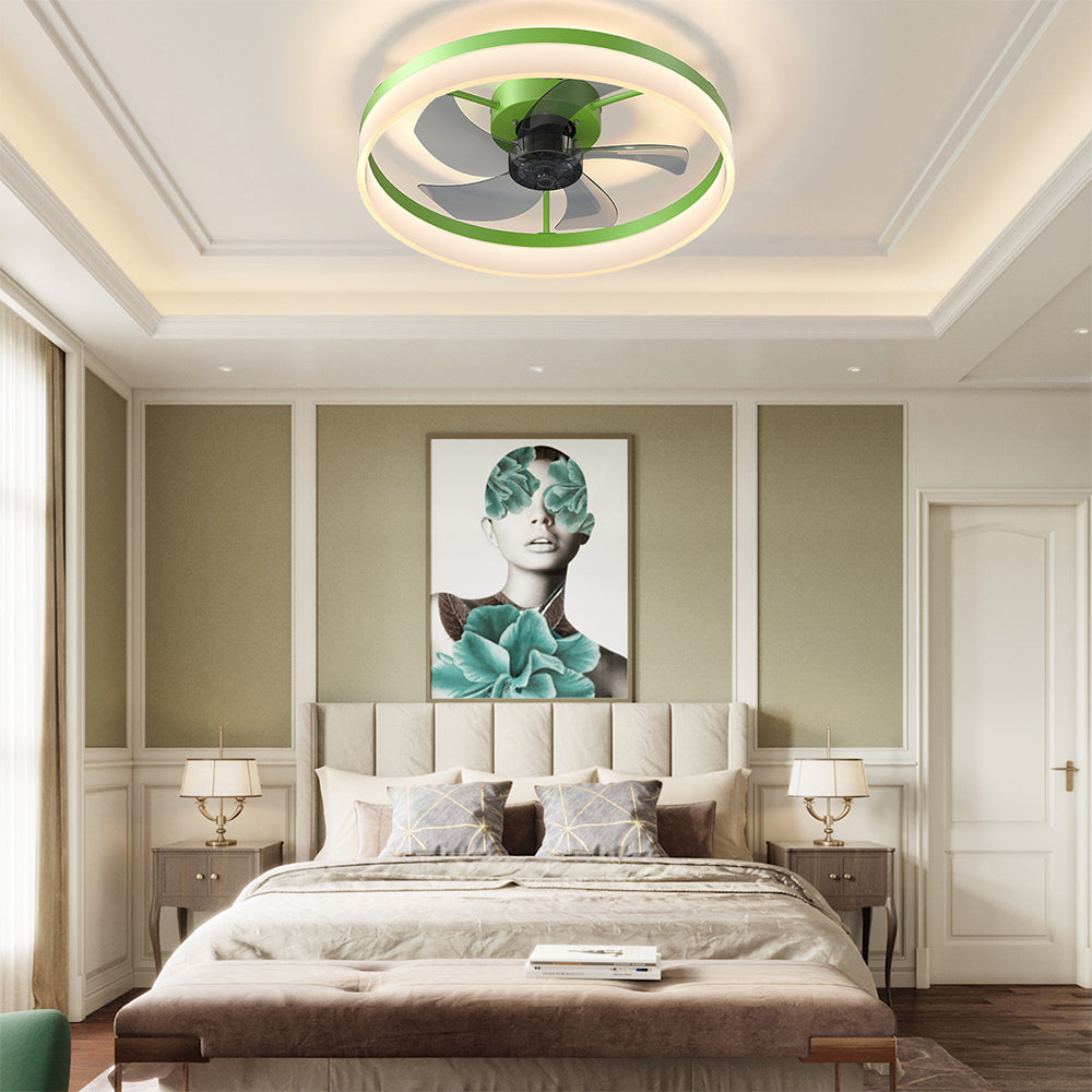 Slim Modern Ceiling Fan with Dimmable LED Light - Green