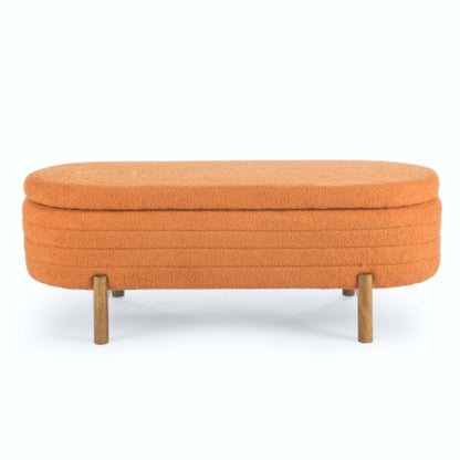 Modern Orange Ottoman Storage Bench Stylish Oval Design