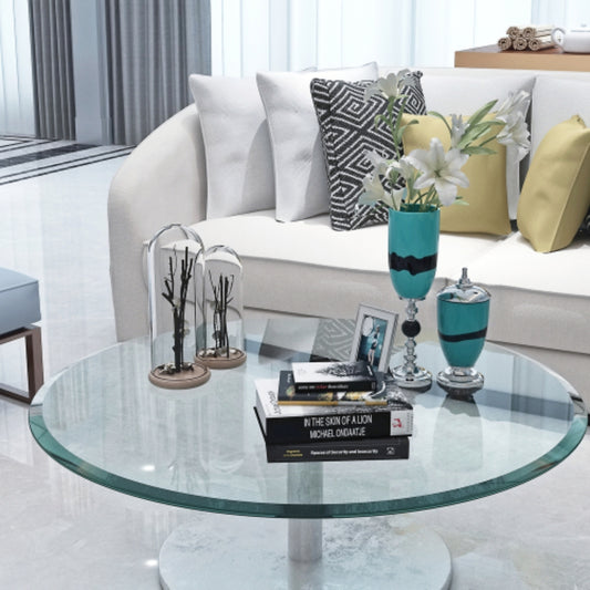 32 Inch Round Tempered Glass Table Top Flat Polished Edge
