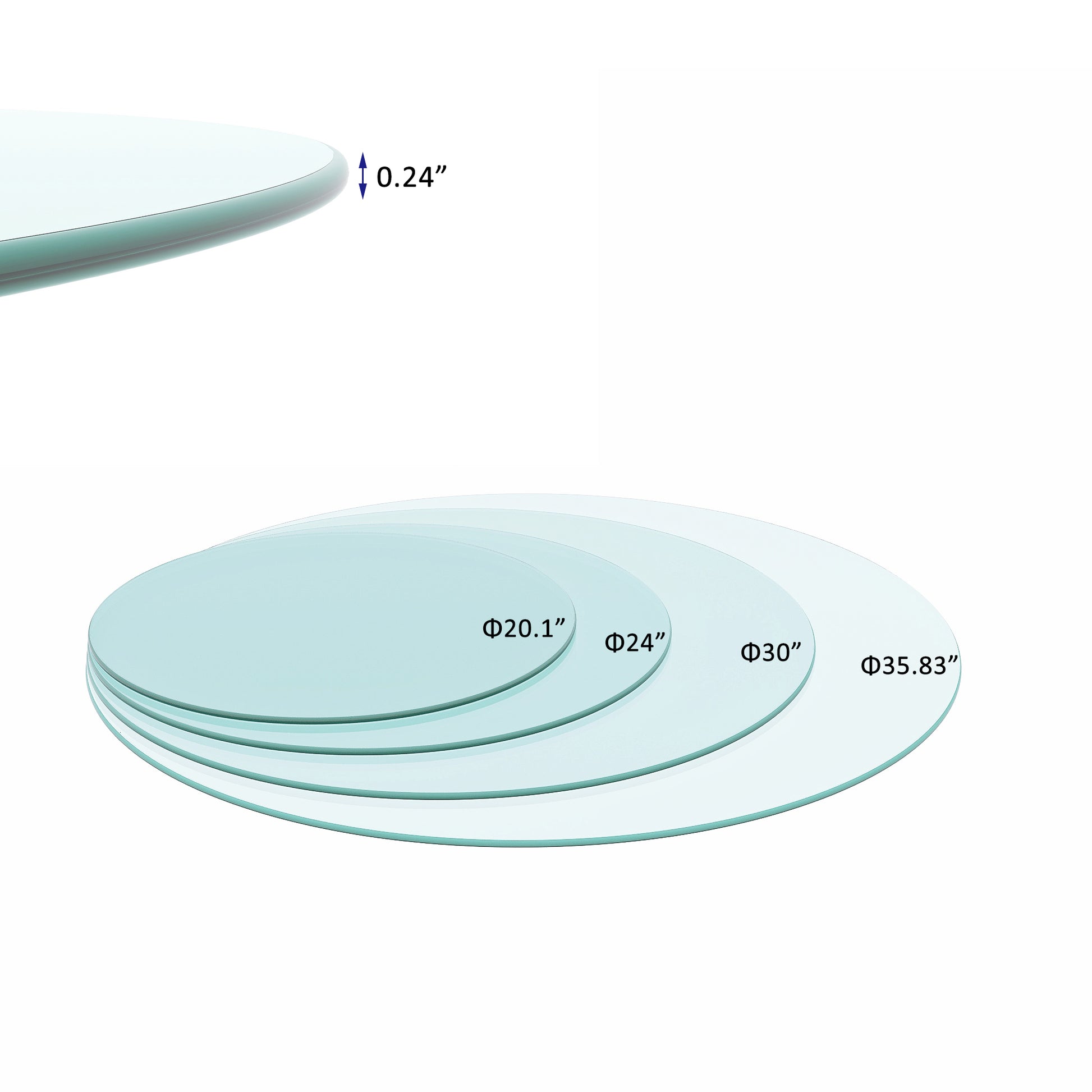 20 Inch Round Tempered Glass Table Top Thick Round Polished Edge