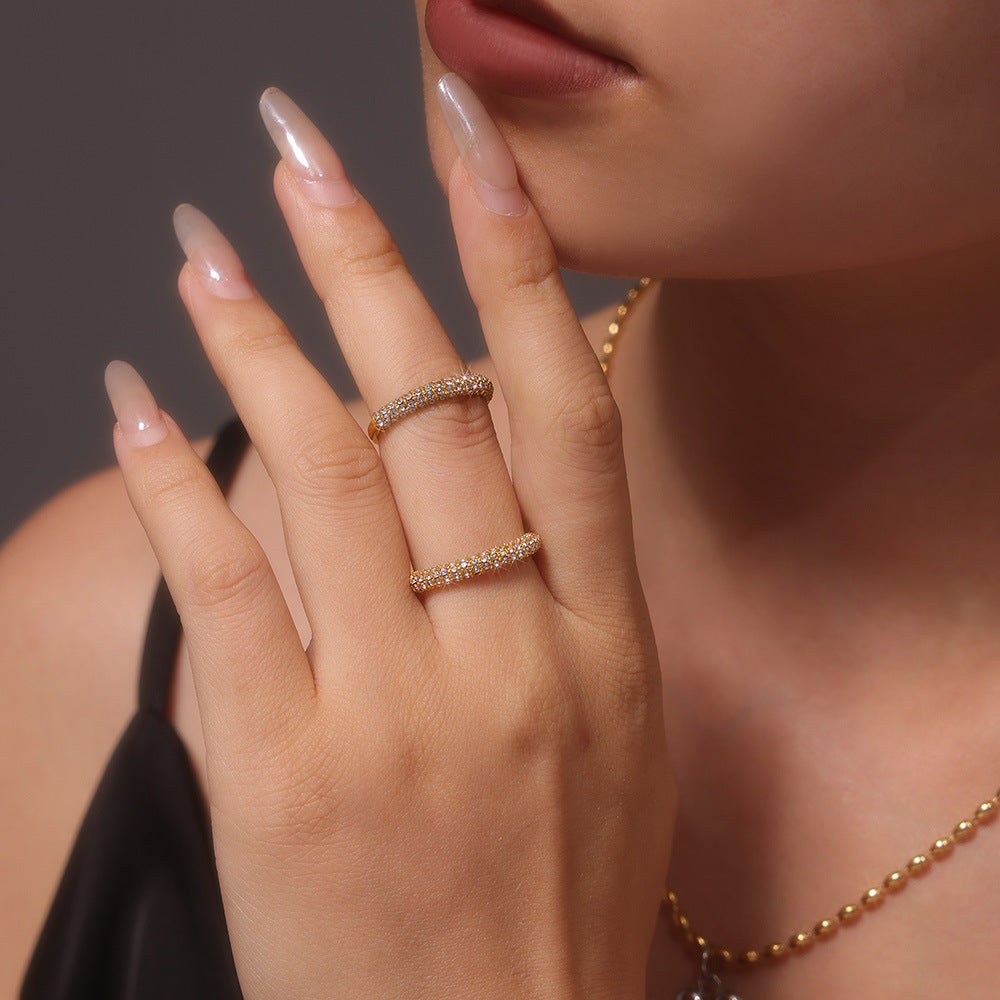 PVD Electroplated 18K Gold Inlaid  Pearl Ring Female