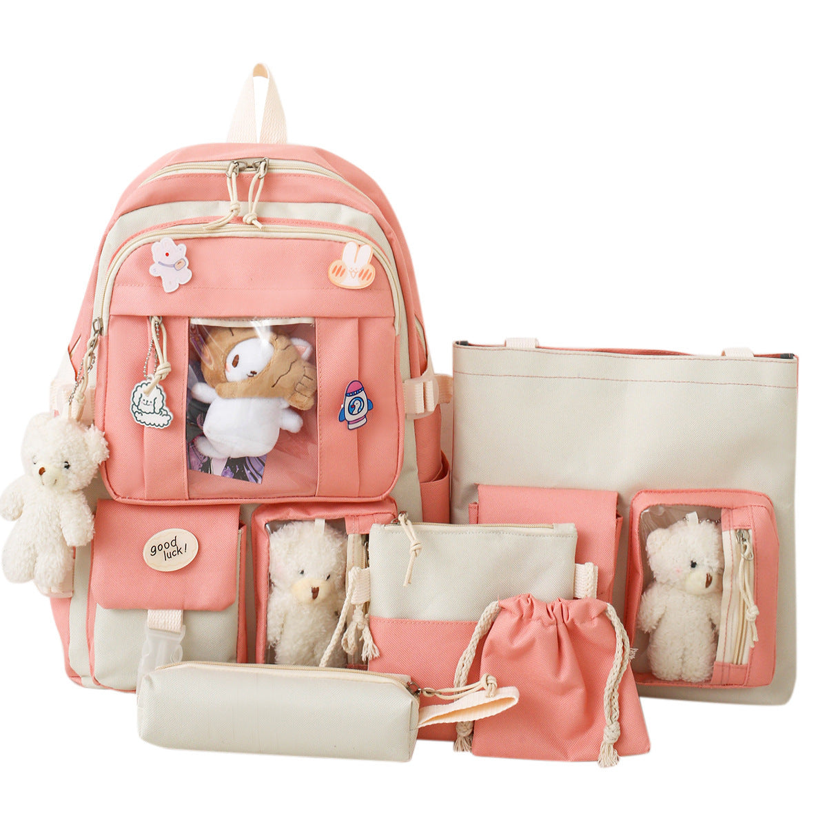 Large-capacity Sturdy Girl's Heart Durable Backpack Five-piece Set