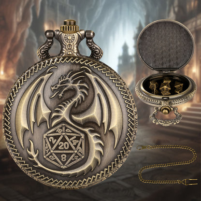 Creative Thick Chain Pocket Watch Set, Equipped With 7 Mini DND Game Polyhedral Metal Dice Tabletop Role-playing Game Dice, Enhancing RPG Gaming Experience And Providing Players With Unique Gifts