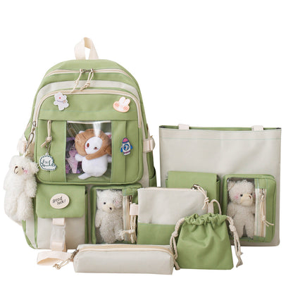 Large-capacity Sturdy Girl's Heart Durable Backpack Five-piece Set