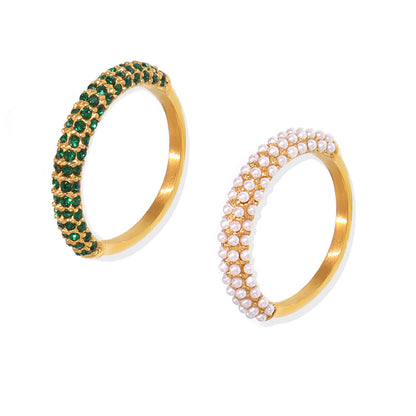 PVD Electroplated 18K Gold Inlaid  Pearl Ring Female
